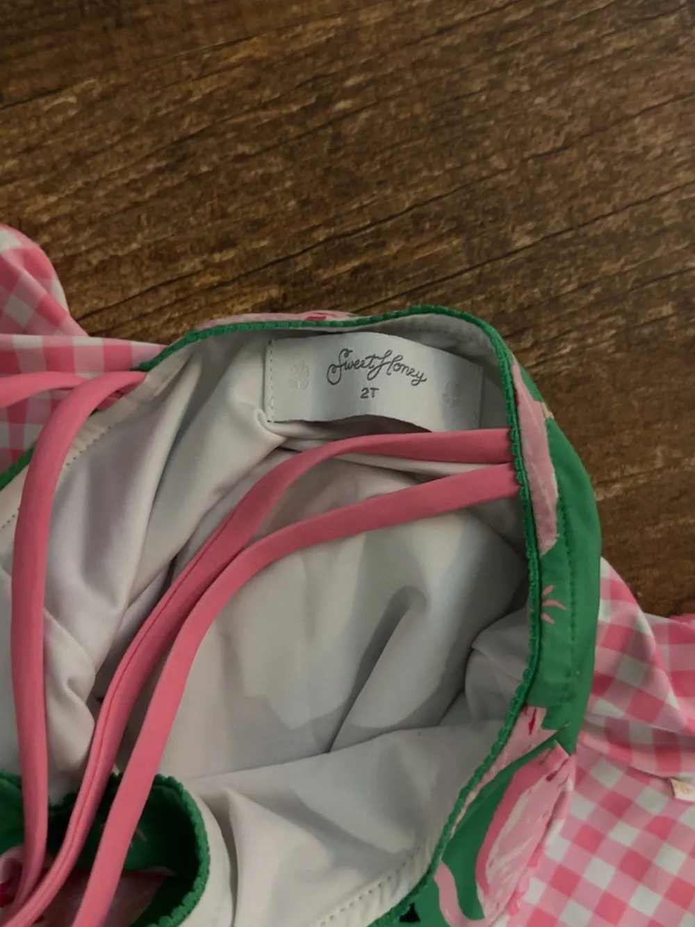 SweetHoney Pink and Green Gingham Kids One Piece